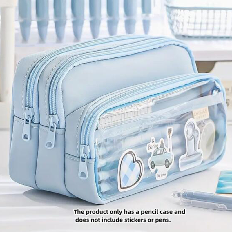Chique effen etui in koreaanse eenvoud, transparant pennenzakje met grote capaciteit, opbergtas voor schoolspullen