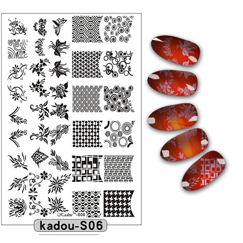9.5*14.5cm Nail Stamping Plate Nail Art Stencils For Nails Manicure Popular Plate Instruments Tool 16 Patterns: KADOUS06