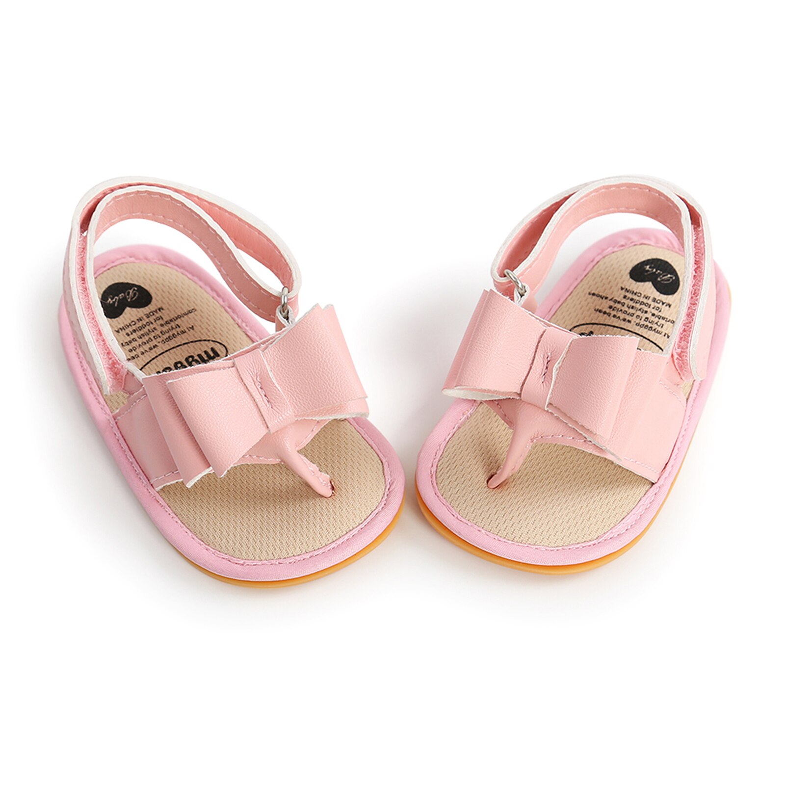 Sandales d'été pour bébés filles, chaussures plates à nœud papillon, tongs à sangle en T, sandales coulissantes: Rose / 13-18 mois