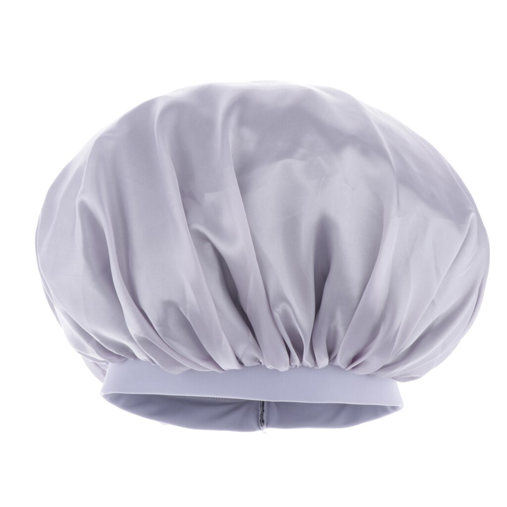 Adjustable Satin Silk Wide Band Bonnet Night Sleep Cap Hat Sleeping Head Cover Hair Protector for Women Long Curly Natural Hair: Silver