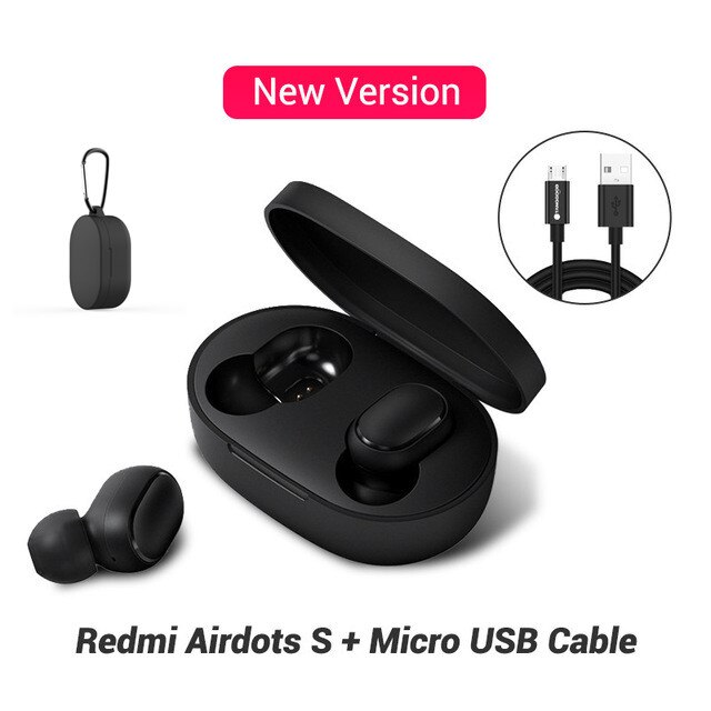 Redmi Xiaomi Airdots TWS Bluetooth Earphones Wireless 5.0 Bluetooth Earphone AI Control Gaming Headset With Mic Noise reduction: With Blackcase Cable