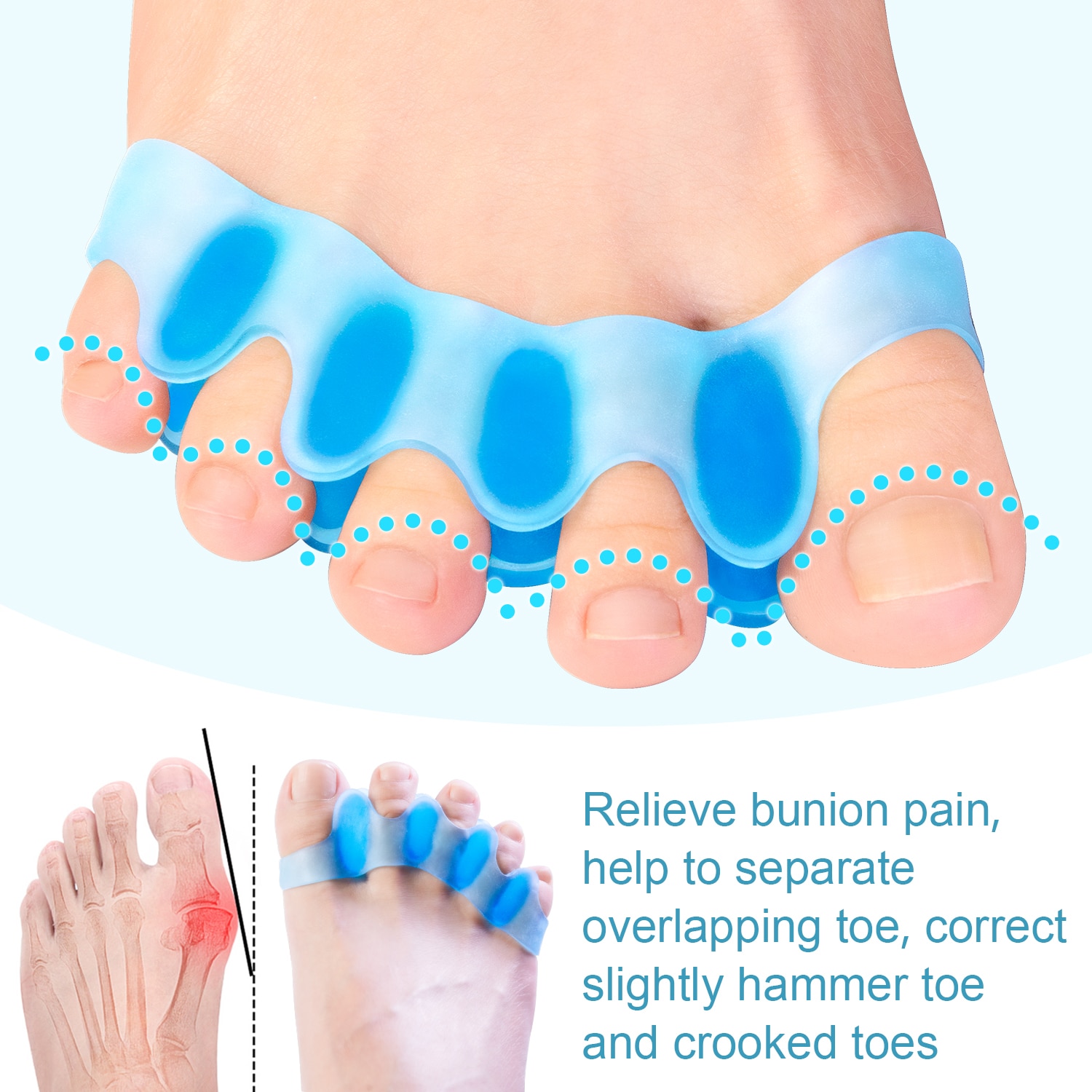 10pcs Five-hole Toe Separator Soft Silicone Bunion Toe Corrector Nail Protector Foot Care Tool Toe Hallux Valgus Straightener