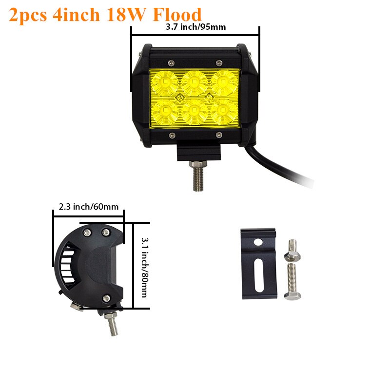 Skyworld amarelo conduziu a barra de luz 4 12 14 17 20 23 25 28 36 polegada trabalho lâmpada combo feixe condução offroad para o caminhão do carro suv atv 4x4 uaz: 4inch 18w flood