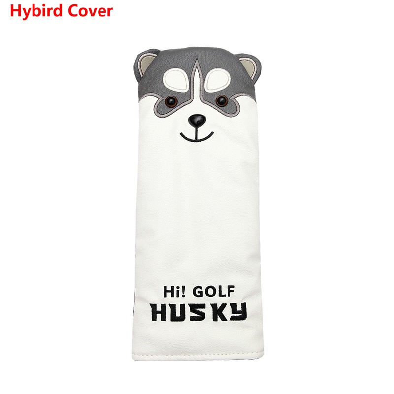 Belle Husky Golf pilote tête couverture Animal de bande dessinée #1 #3 #5 #7 bois PU cuir couvre-chef anti-poussière: Kaki foncé