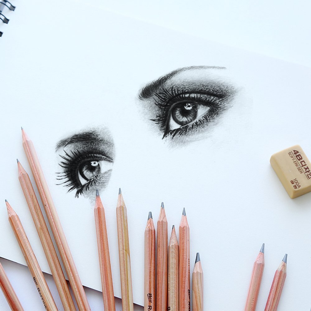 Set of 12 (H-9B) Marco Raffine Iron Box Sketch Pencils for Drawing Wood Art Pencil School Supplies Matita