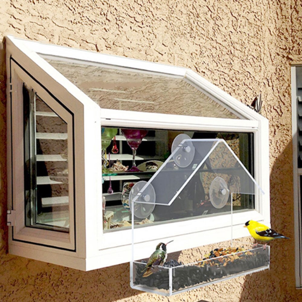 Economic Birdhouse Transparent Sucker Plastic Pet Bird Feeders Beautiful Bird Feeder Window Feed Gardens Foods