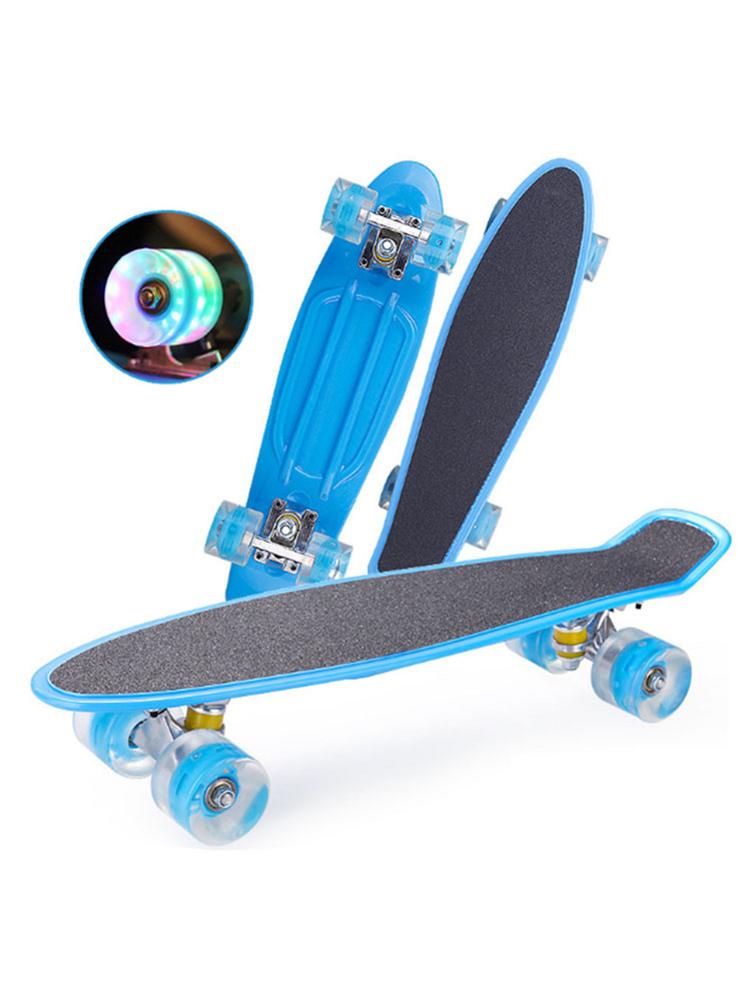 22 inches firehjulet mini retro skateboard pu frostet bord med led blinkende hjul cruiser børns scooter børn skateboard: Blå