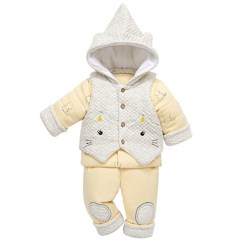 3 Pcs/set Baby Girl Winter Clothes Hooded Velvet Warm Baby Boy Clothes Coat+Vest+Pants Infant Clothing Set for 0-1 years old