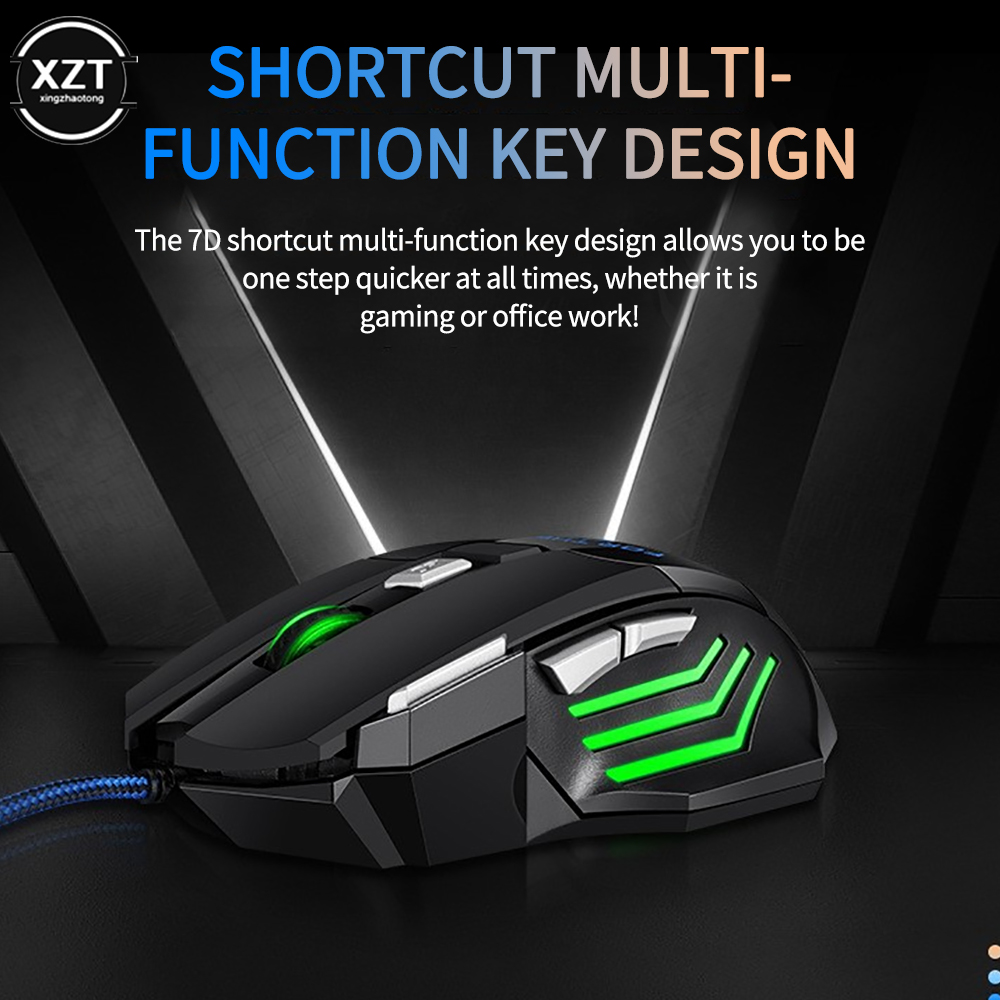 Wired Gaming Mouse 7 Button Ergonomic USB Optical Mice 5500 DPI Backlight Adjustable for PC Gamer Computer Desktop