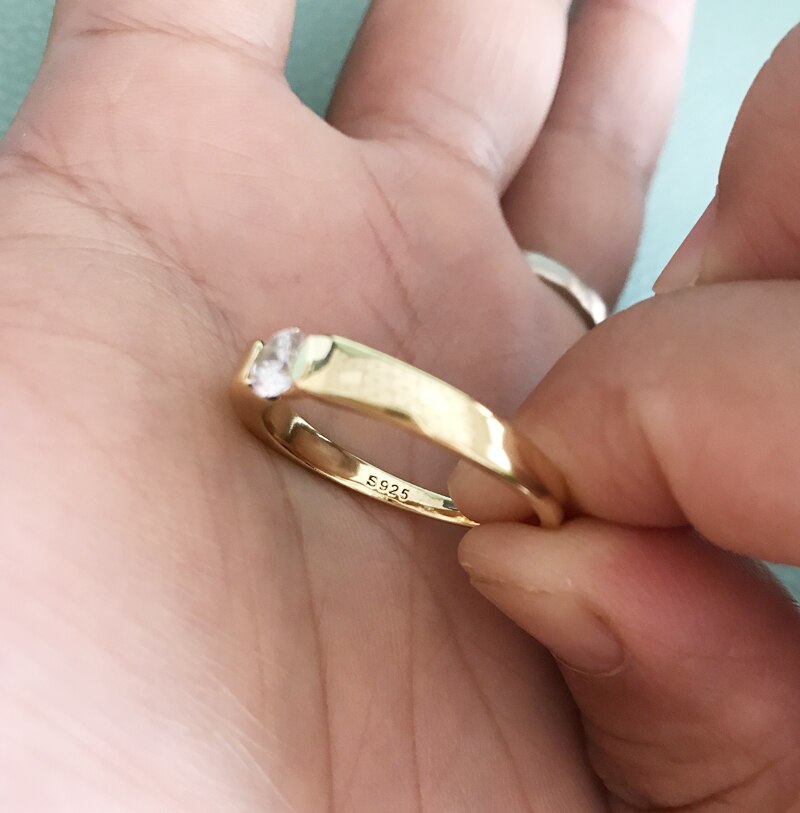 Bague de fiançailles de mariage pour hommes et femmes, bijou Simple rond clair CZ avec certificat Original S925