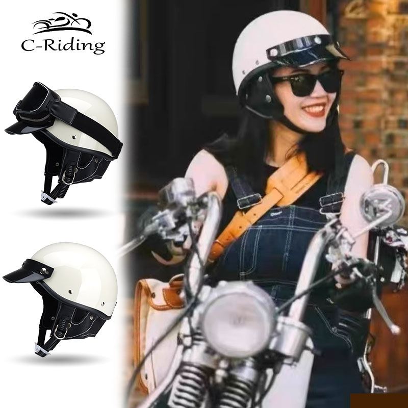 Retro Motorcycle Half Helmet Man Women Casco Moto Motocross Safety Cap Four Seasons Japanese Electric Motorbike Open Face Helmet