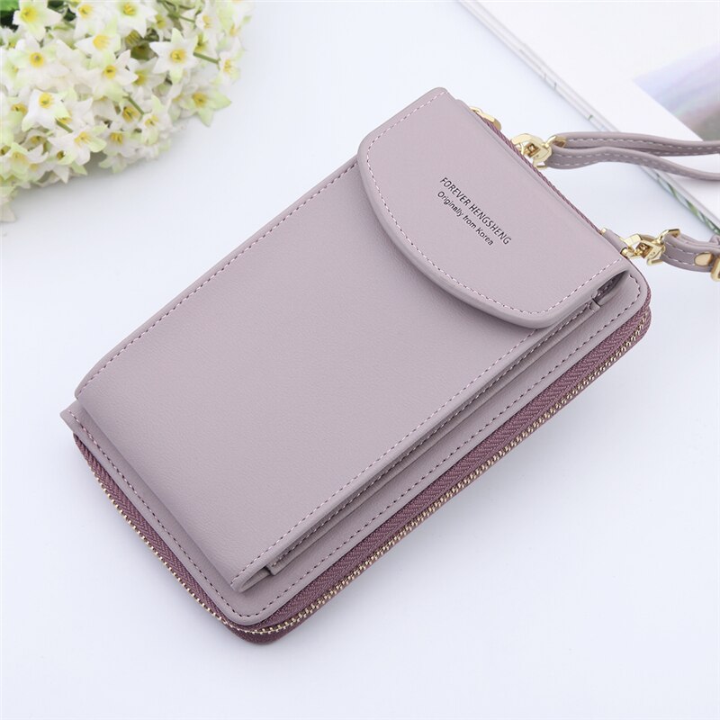 Puimentiua Women Wallet Pu Leather Shoulder Straps Shoulder Bag Mobile Phone Big Card Holders Wallet Handbag Pockets Girls: Purple