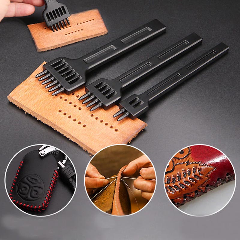 Leather Punch Round PU-Leather Chisel Cowhide Prong Stitching Hole Tool for DIY Belt Shoes Steel Die Metal Stamping Kit