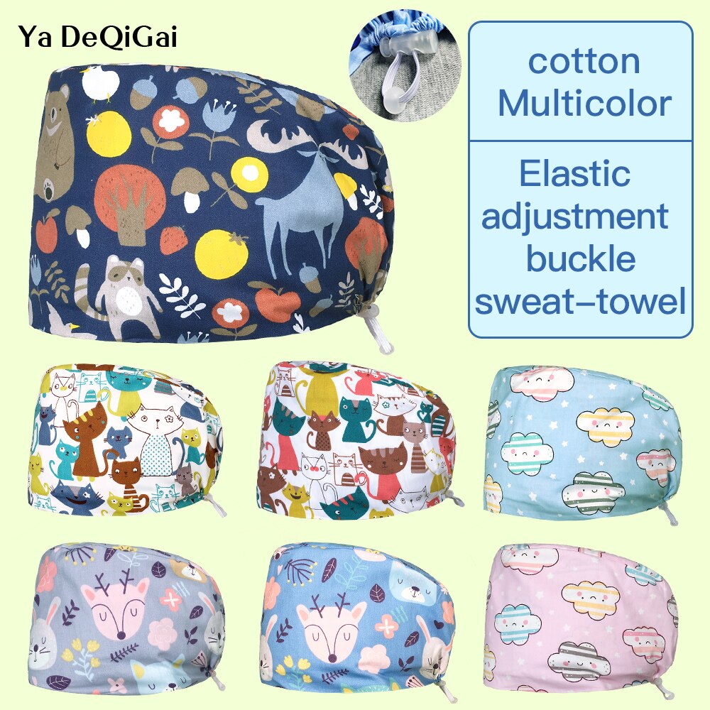 Gorros de trabajo con estampado de dibujos animados, , al por mayor, ajustable, nutricionista, hebilla elástica, gorras de fregado para mascotas