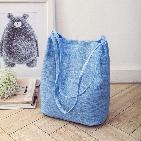 Vrouwen Canvas Tote Emmer Zakken Opvouwbare Boodschappentas Dames Schoudertas School Boeken Tas Eco Vriendelijke Linnen Handtas: Blauw