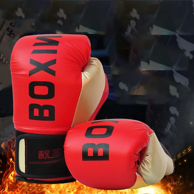 Child Adults Boxing Gloves Pro Training Fighting Gloves Muay Thai Sparring Punching Kickboxing Breathable PU Boxing Gloves: Adult Red
