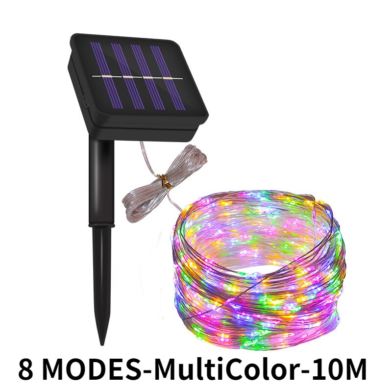 Long Solar String Lights Outdoor Waterproof Solar Powered Fairy Lights LED Copper Wire Twinkle Decorative Garden Tree Christmas: 8 MODES-MultiCol-10M