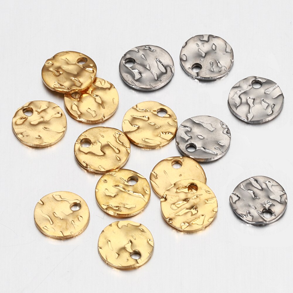 10 sztuk złoty kolor stal nierdzewna 8-12mm okrągłe młotkowane Charms kolczyki wisiorek dla DIY kolczyk komponenty do wyrobu biżuterii dostaw