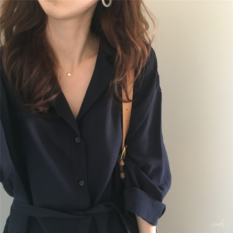 Herfst dames lang shirt plus size losse stijl casual revers vleermuismouwen vintage ol lang shirt vest blouse jas vrouwelijk