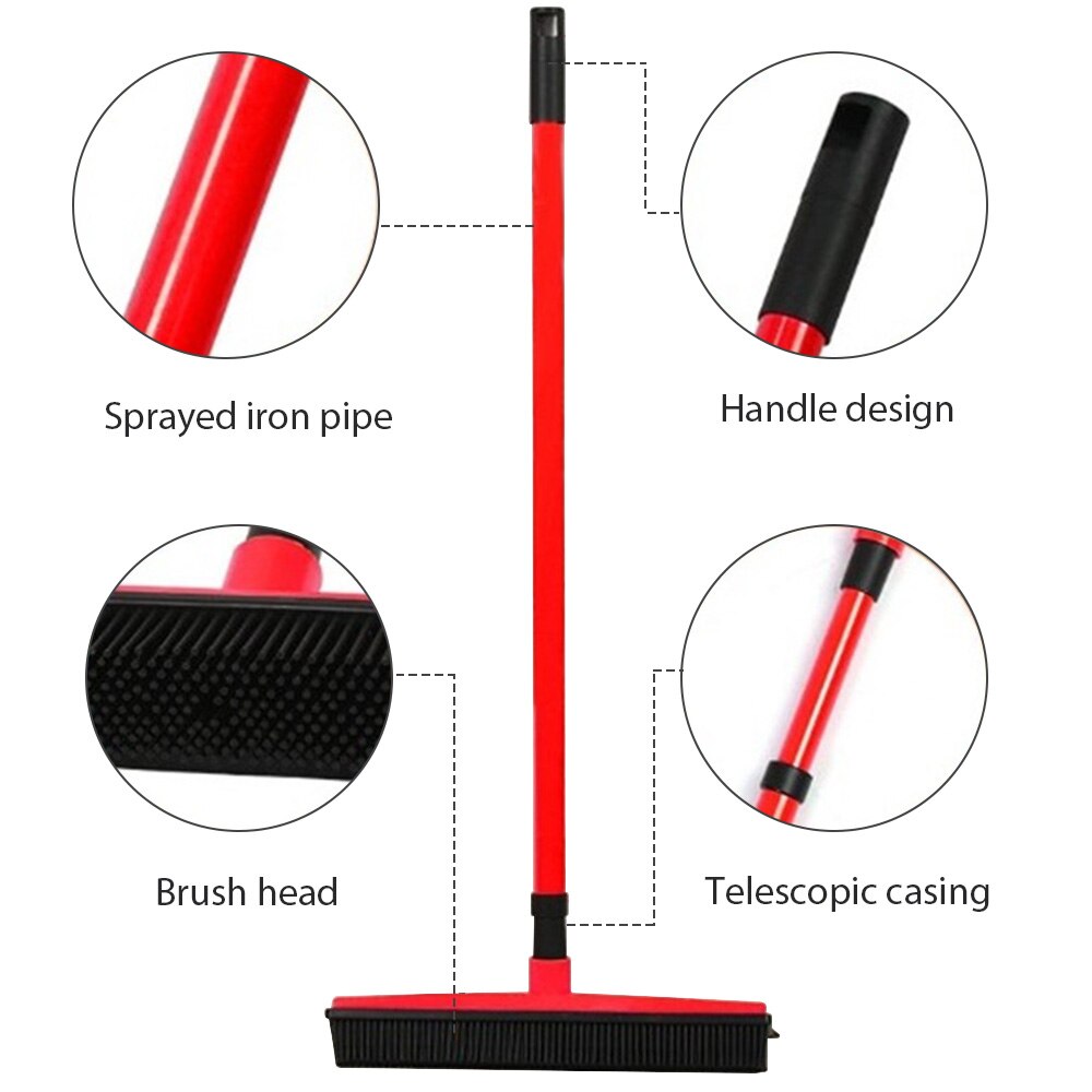 Vassoura de borracha dispositivo de remoção de fiapos de cabelo para animais de estimação cerdas telescópicas magia limpa vassoura rodo de borracha scratch cerdas longo empurrar vassoura
