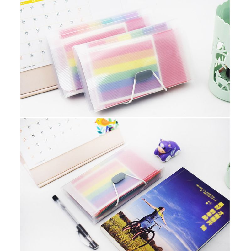 Rainbow Color A6 Document Bag Cute Mini Bill Receipt File 13 Grids Pouch Folder Organizer Holder