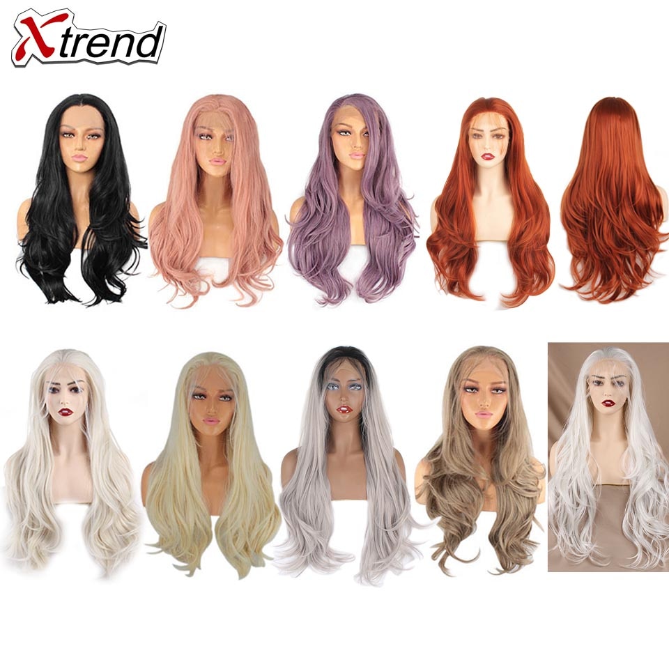 Xtrend syntetisk blonde front paryk lang pink kobber rød lilla orange ombre grå blond hvid parykker til kvinder bølge hår kvinde