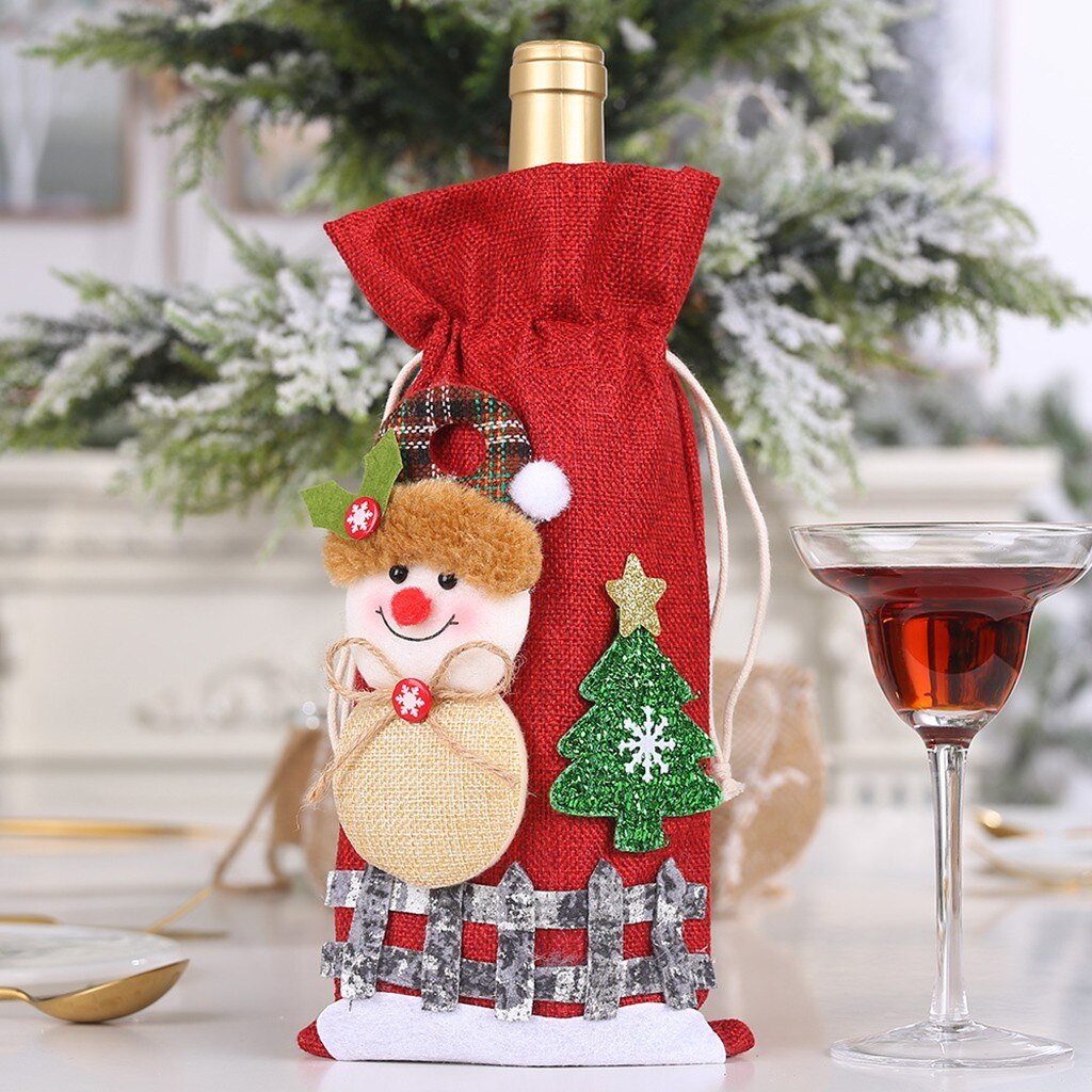noël bouteille de vin rouge couvre joyeux noël Santa bouteille de vin sac couverture de noël Festival fête Table décor 19OCT11: B