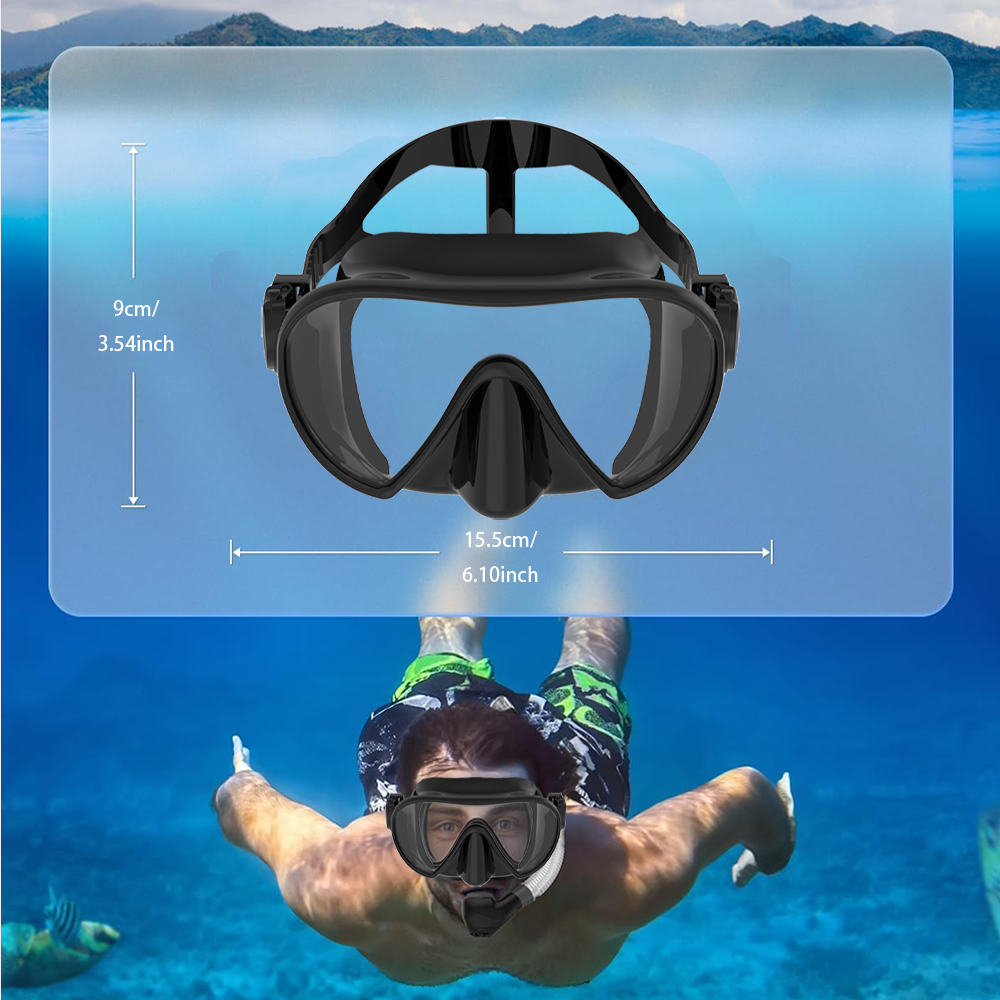 Rahmenlose Maske zum Tauchen, Schnorcheln, perfekte Dichtung, Silikonrock, Panorama-Schwimmbrille aus gehärtetem Glas, geeignet für Erwachsene