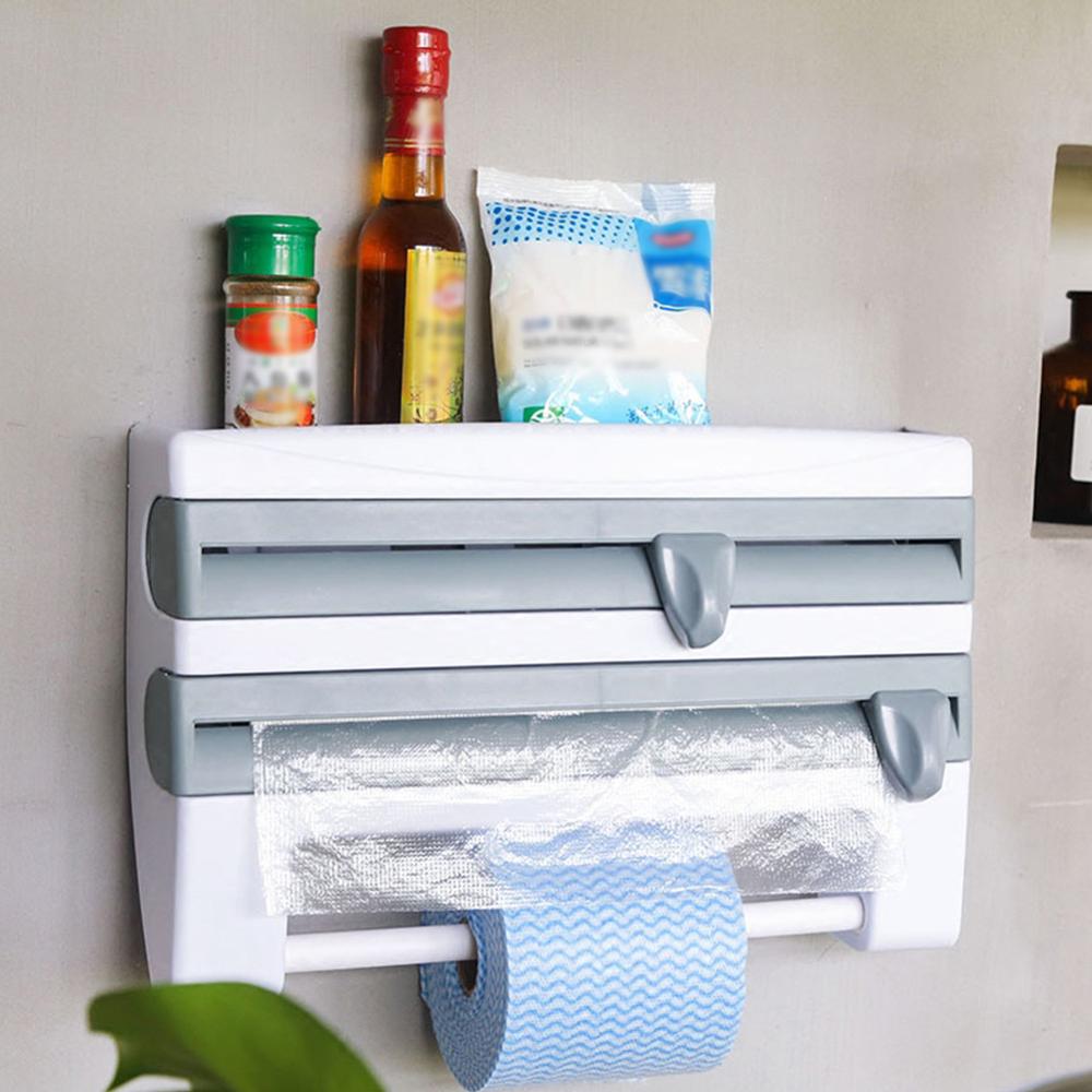 Soporte para pared de papel de cocina, organizador de cocina, dispensador de conservante, estante de almacenamiento para botellas de salsa de cocina, rollo de pared para almacenamiento de papel