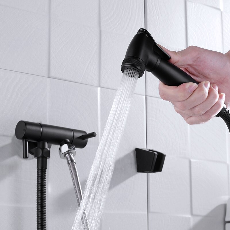 Solid mässing toalett bidé sprayventil svart handhållen bidé kran rengöringsset bärbar bidé dusch set dusch kit