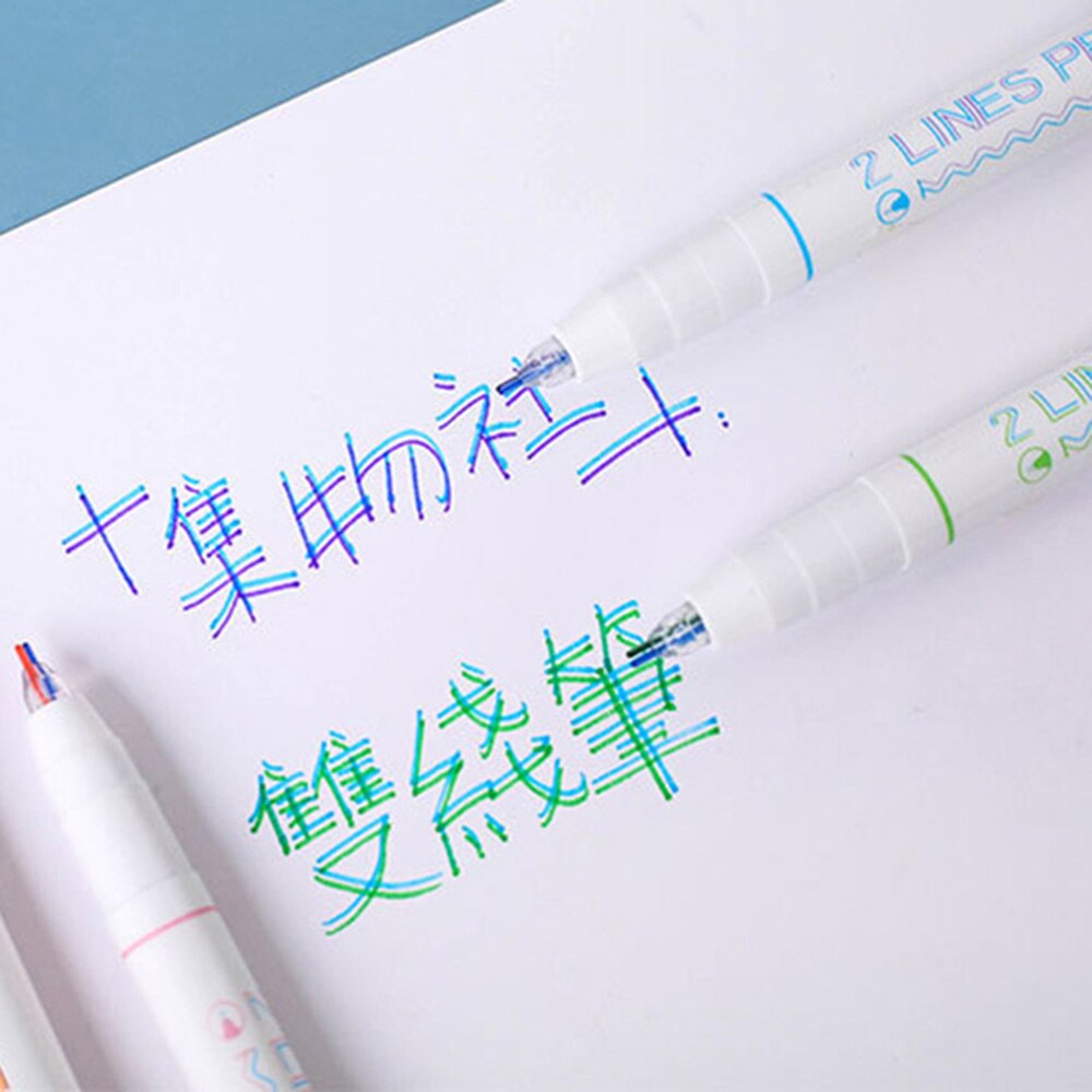 Bolígrafo Kawaii de doble línea, marcador de dibujo, caligrafía, letras, resaltador fluorescente de Color, bolígrafo para álbum de recortes, papelería escolar, 1 Uds.