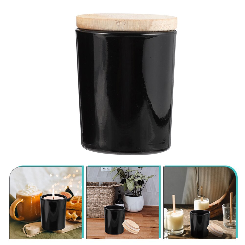 Glass Containers with Lids Empty Candle Holders Fillable Wax Candle Cups for Candle Making: Black
