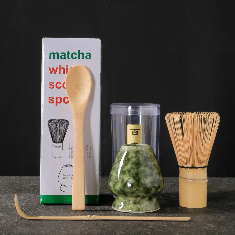 4Pcs Maccha Blender Pak Handgemaakte Bamboe Blender Theelepels Agitator Ondersteuning Japanse Matcha Blender Past Japanse Thee Set: green