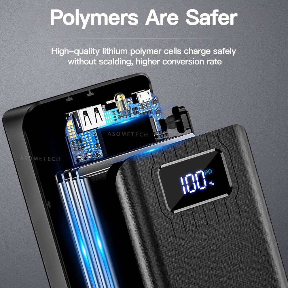 Power Bank 30000mAh 18W QC3.0 PD Two-way Fast Charging LED Display Portable External Battery Qucik Charger For Smartphone Tablet