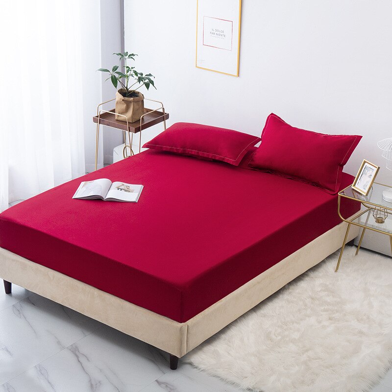 Effen Kleur Zwart All-Inclusive Matrashoes Zachte Schuren Koning Queen Size Bed Hoeslaken Niet Inclusief Kussensloop: 1 Pillowcase106x35cm / Wine Red