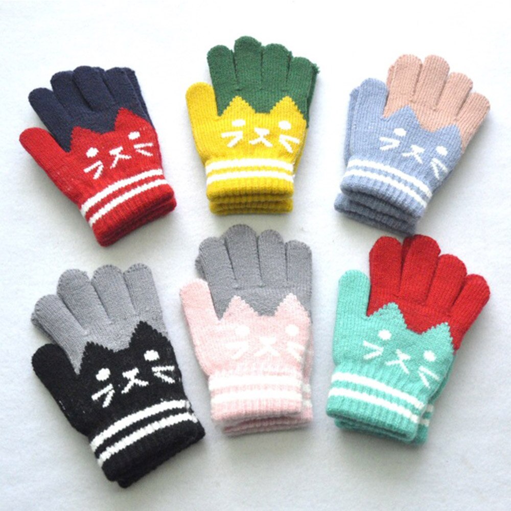 Inverno das crianças luvas 6-10 anos mittens bebê meninos quente macio crianças lã jacquard malha dos desenhos animados luvas de dedo cheio bonito