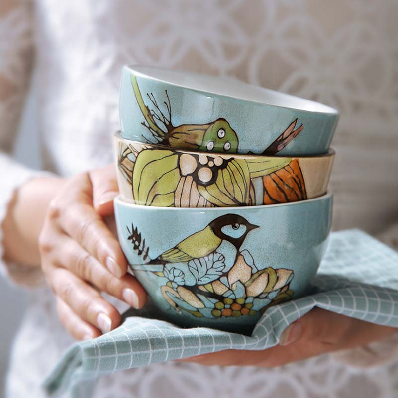 Japanse Keramische Kom Keramische Servies Keuken Soep Noodle Rijstkom 4.5 Inch Grote Ramen Kom Set Handgeschilderde Keramische kom