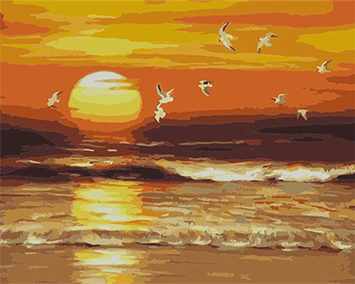 HUACAN peinture à l'huile par numéros coucher de soleil paysage acrylique dessin toile photo pour adulte mur Art décoration bricolage: SZHC1880