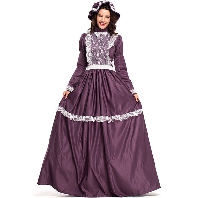 Voksne kvinder prærie dame historisk tema koloniale kostume halloween vintage domstol prinsesse middelalderlige kostume