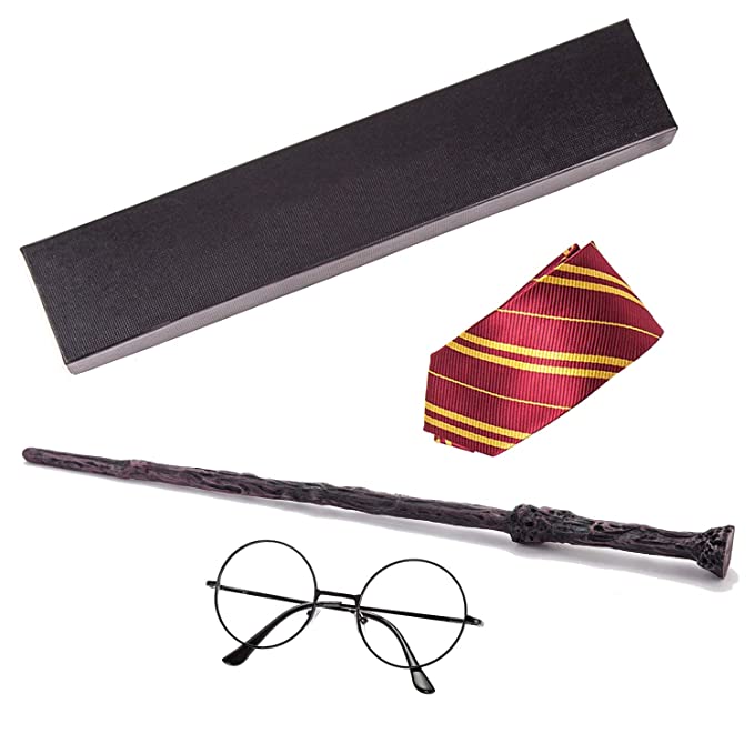 Potters Magic Wands Cosplay Magical Wand Harried With Ties Glasses Children With Box: wand with tie glasse