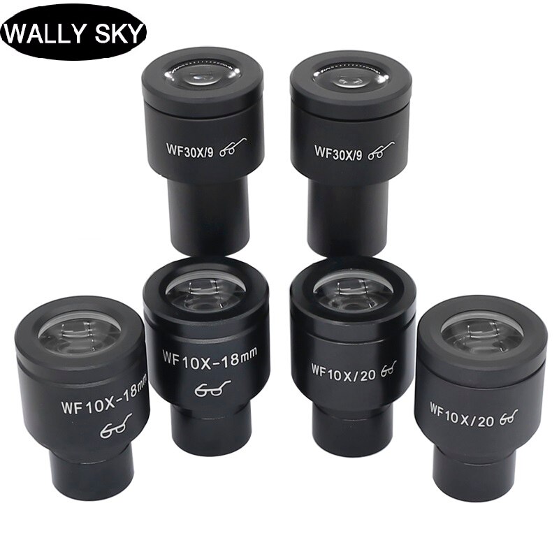 One Pair Biological Microscope Eyepiece WF10X WF30X High Eye-Point Wide Field with Mounting Size 23.2mm Optical Glass Lens