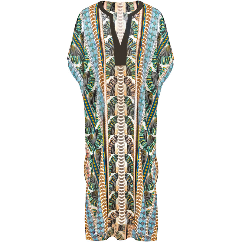 2022 Quick-drying Cover-up Bohemian Printed Summer Dress Cotton Tunic Women Plus Size Beach Wear Swim Suit Cover Up Kaftan Q1047