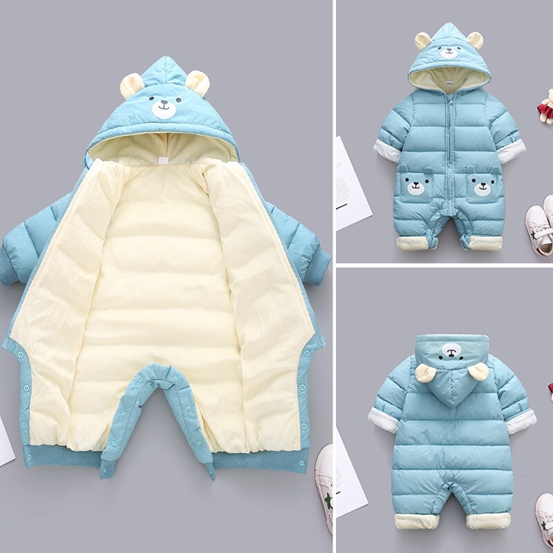 born Panda Baby clothes Winter Hooded Rompers Thick Cotton Warm Outfit Jumpsuit Overalls Snowsuit Children Boy Clothing