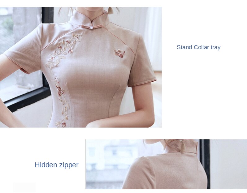 Qipao suave de algodón elástico bordado tradicional chino para mujer, vestidos ajustados con de mariposa, vestido chino de verano