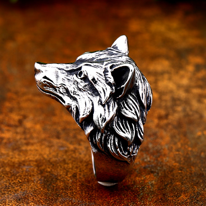 Edelstahl Nordischen Wikinger nordisch Wolf Ebene männer Ringe Punk Party Schmuck Ebene Ring