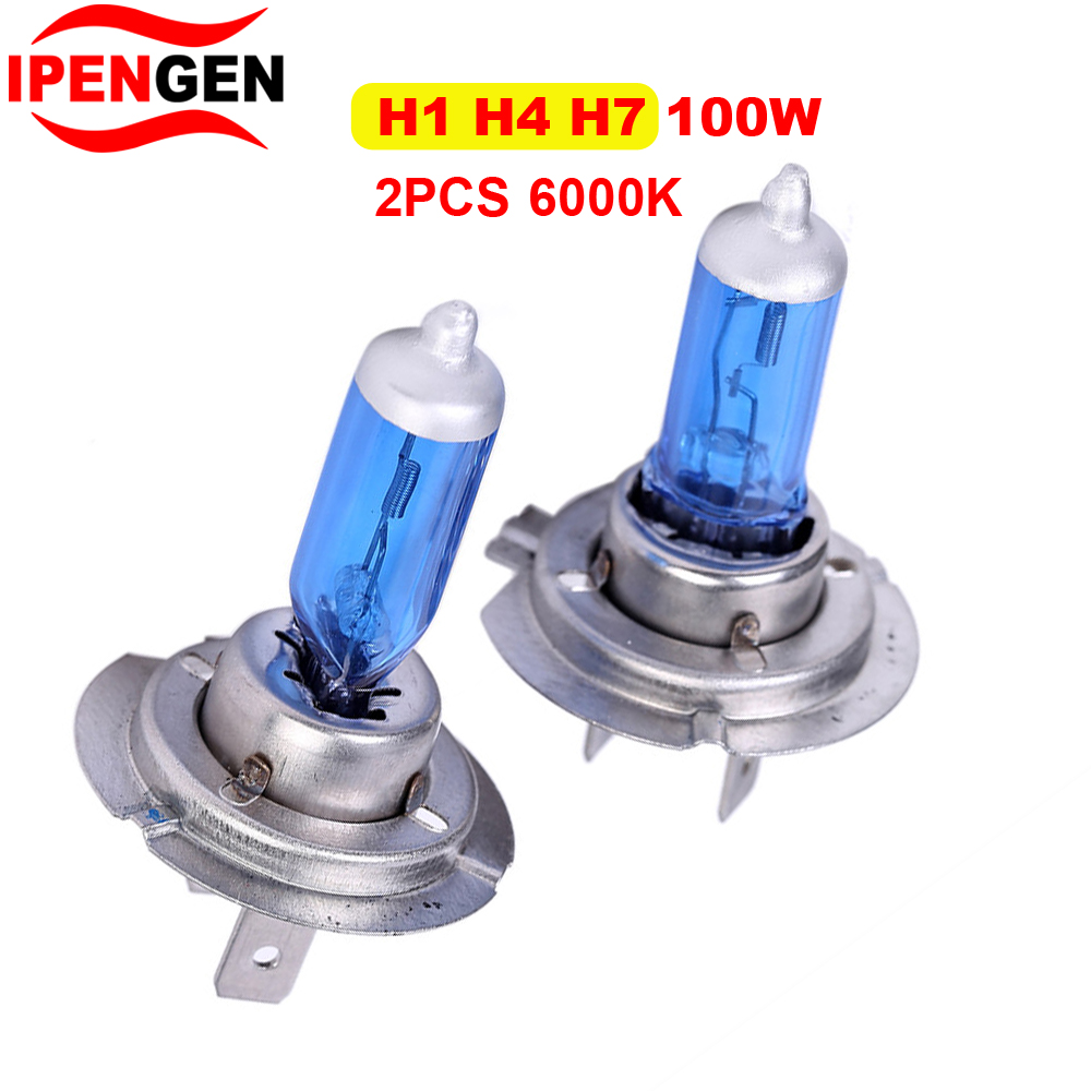 2 stk. super-led-pærer hvide 12v h1 h4 h7 forlygtesæt 100w 6000k bilpærer xenon-lampe superklar halogen-bilforlygte