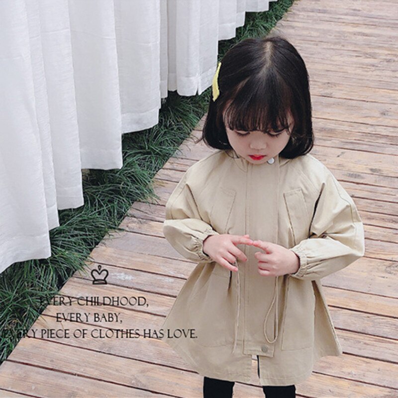 DFXD Spring Girls Jackets Zipper Cardigan Kids Outerwear Full Sleeve Solid Windbreaker Children Clothing Girls Trench Coat