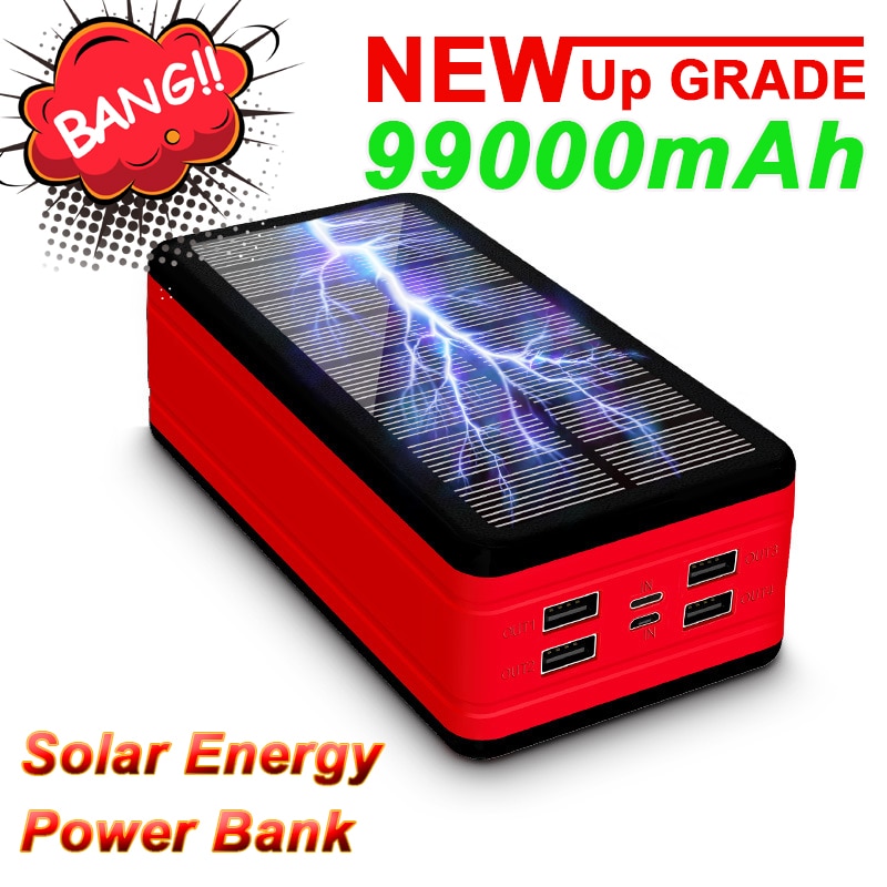 99000Mah Solar Power Bank Outdoor Waterdichte Led Powerbank Poverbank Voor Iphone Samsung Xiaomi Grote Capaciteit Draagbare Oplader