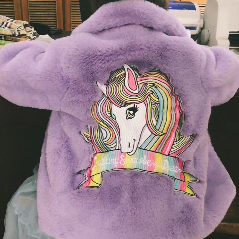 Cartoon Girls Fur Coat Baby Girl Faux Fur Jackets And Coats Thick Warm WinterParka Kids Outerwear Clothes Girls Coat