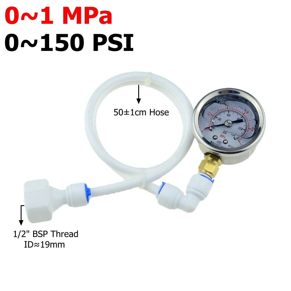 0-1MPa 150PSI RO Water Pressure Gauge Household Tap Water Purifier Test Pressure Relief Gage Regulator 1/4 Pipe Hose 1/2 Thread: grey